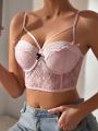 SHEIN Butterfly Knot Decorated, Steel Ringed, Lace Bra