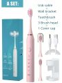1pc Electric Toothbrush With 3 Replaceable Heads, Usb Rechargeable, 5 Cleaning Modes, Bathroom Wall Mounted Holder With Storage Rack, Travel Toothbrush Head Cover, Sonic Toothbrush Ipx7 Waterproof, Teeth Whitening & Oral Health Care, Suitable For