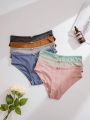 5pcs Women'S Triangle Panties With Flower Embellishment