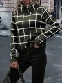 Plaid Turtleneck Sweater Pullover