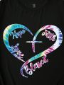 SHEIN LUNE Plus Size Women's Heart Print Short Sleeve T-Shirt