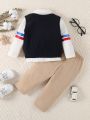 Baby Boys' Fashionable And Handsome Polo Collar Long Sleeve Shirt With Long Pants Outfits For Spring/summer