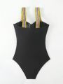 SHEIN Swim Vcay Women's Geometric Woven One-Piece Swimsuit With Underwire