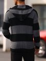 Men'S Striped Drop Shoulder Hooded Sweater For Casual Wear