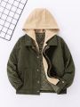 SHEIN Boys' Casual Hooded Fleece Jacket With 2 In 1 Button Design For Fall And Winter