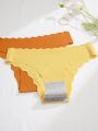 12pcs/Pack Women'S Solid Color Triangle Panties With Curved Edge