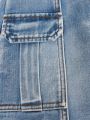 Tween Girls' Y2k Street Style Cool Heavy Washed Distressed Elastic Waist Cargo Accordion Pocket Denim Pencil Skirt