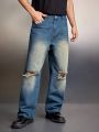 Manfinity Unisex Men's Regular Fit Non-stretch Mid-rise Casual Jeans With Distressed Details