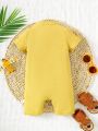 Infant Solid Color Jumpsuit With Short Sleeves, Medium Thickness, Summer