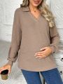 SHEIN Solid Color V-neck Long-sleeved Knitted Maternity T-shirt