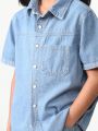 Tween Boys' Basic Comfortable Chambray Denim Shirt In Light Blue Wash