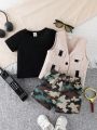 Infant Boys' Cool Style Vest T-Shirt And Camouflage Shorts 3pcs/Set Summer Outfits