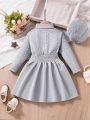 Young Girl Long-Sleeved Knitted Turtleneck Waist Dress In Autumn And Winter