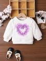 Baby Girls' Casual And Simple Heart Mesh Patchwork Comfortable Loose Fit Sweatshirt For Spring And Autumn
