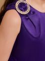 SHEIN Tween Girls' Loose Fit Sleeveless Dress With Stunning Bow Decoration, Round Neckline
