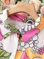 SHEIN Privé Plus Size Flower Print Shirt Dress With Buttons