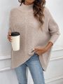 SHEIN Essnce Women's Solid Color Half Turtleneck Batwing Sleeve Asymmetric Hem Sweater