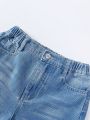 Vintage College Style Loose, Casual, Comfortable Broken Hole Wide Leg Jeans Pants For Tween Girls