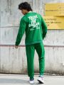 Football Men'S Slogan Printed Sweatshirt And Sweatpants Sports Suit