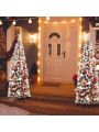 Gymax 6ft Snow Flocked Pencil Christmas Tree Artificial Pine Tree w/ Metal Stand