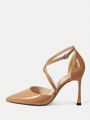 SHEIN SXY New Spring & Autumn Pointed Toe Shallow Mouth Fashionable Light Apricot High Heel Women's Shoes