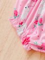 Baby Girls' Solid Color With Rabbit Printed Elegant Casual Cute Ruffle Shorts For Spring/Summer