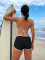SHEIN Swim SXY Contrast Trim Knotted Detail Bikini Swimsuit Set