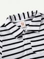 Cozy Cub 3pcs/Set Knitted Soft Solid Color & Striped Short Sleeve Bodysuit With Turn Down Collar For Baby Boy