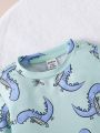 Baby Boys' Cute Dinosaur Printed Long Sleeve Top And Pants Set For Home Wear