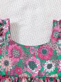 Girls' Digital Print Sleeveless Ruffle Hem Dress
