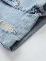 New Casual & Fashionable Distressed Washed Denim Shorts For Tween Girls