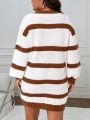 SHEIN Frenchy Plus Size Striped Drop Shoulder Sweater