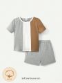 Cozy Cub Baby Boys' Color Block Round Neck Pullover T-Shirt And Solid Color Shorts Set