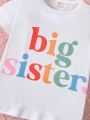 SHEIN Kids QTFun Girls' Casual Style Letter Print Short Sleeve T-Shirt For Summer