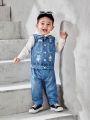 SHEIN Unisex Baby Denim-look Sleeveless Vest And Straight Leg Pants Two-piece Set