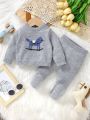 SHEIN Baby Boys' Cartoon Patterned Sweater And Knitted Pants Set
