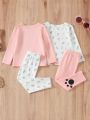 Baby Girl Cartoon Printed Long-Sleeved Trousers Cute Home Wear Pullover Cute Trendy Multi-Piece Set