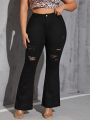 SHEIN SXY Plus Size Women's Distressed Flared Jeans