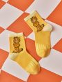 GARFIELD X SHEIN 2 Pairs Breathable And Sweat Absorbent Mid-Calf Socks For Children, Suitable For School