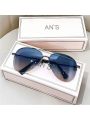 1pc Unisex Half Frame Silver Frame Blue Yellow Lens Sunglasses With Uv Protection, Aviator Style