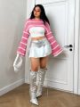 SHEIN X MariajoseGi SHEIN ICON Plus Size Striped Cropped Sweater With Round Neck