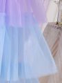 SHEIN Kids HYPEME Tween Girls' Asymmetric Neckline Multilayer Ruffled Mesh Hem Gradient Dress