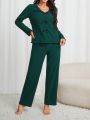 Women's Bowknot Decorated Long Sleeve And Pants Homewear Set