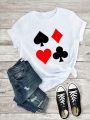 Plus Size Women's Poker Print Short Sleeve T-shirt