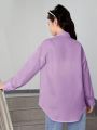 Teen Girl Drop Shoulder Pocket Patched Shirt
