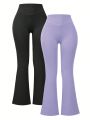 Tight Elastic Skinny Flared Workout Pants, Highlighting Body Shape