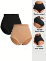 SHEIN SHAPE 2pcs Women's Solid Color High Waist Shaping Triangle Panties