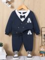 SHEIN Baby Boy Letter Patched 2 In 1 Pullover & Sweatpants