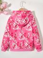 SHEIN Kids Nujoom Girls' Printed Floral Plush Lined Jacket