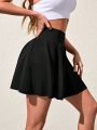 SHEIN Daily&Casual Solid Color Wide Waistband Comfortable Sports Skirt